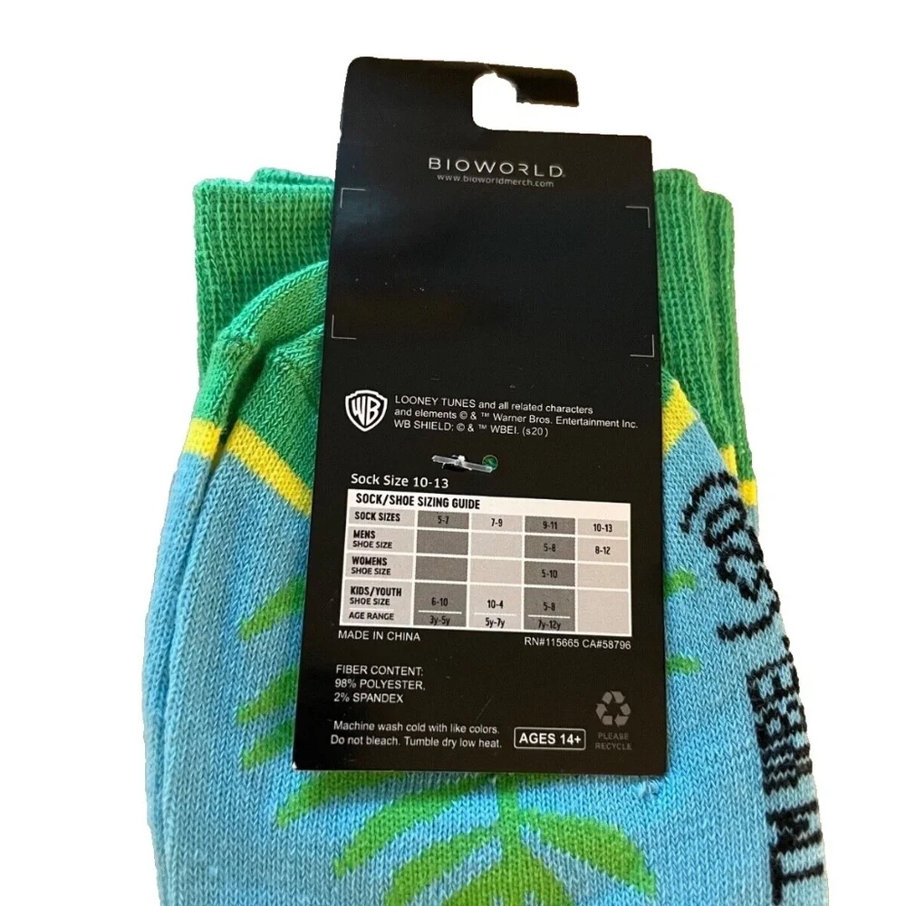 Looney Tunes‎ Bugs Bunny Unisex Crew Socks; Blue/Green; Men's Size 8-12